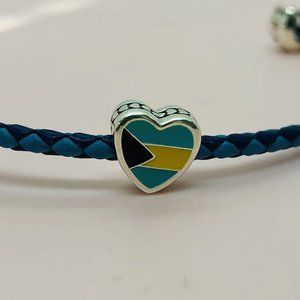 Bahamas Heart Flag Charm Heart Bead Charm